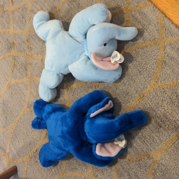 VTG Vintage Ty Peanut Royal Blue Beanie Buddy and Squirt Pillow Pal Elephants - Picture 10 of 10